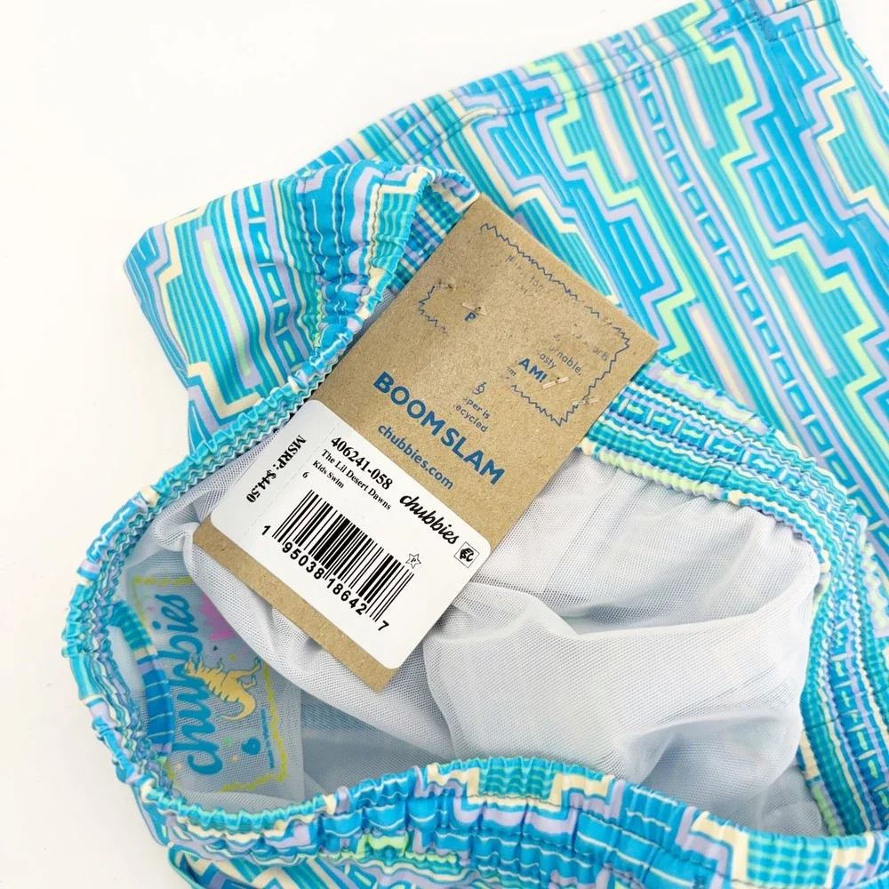 Chubbies Swim Trunks Boys Size 6 Blue The Lil Desert Dawns Geometric Pattern NWT